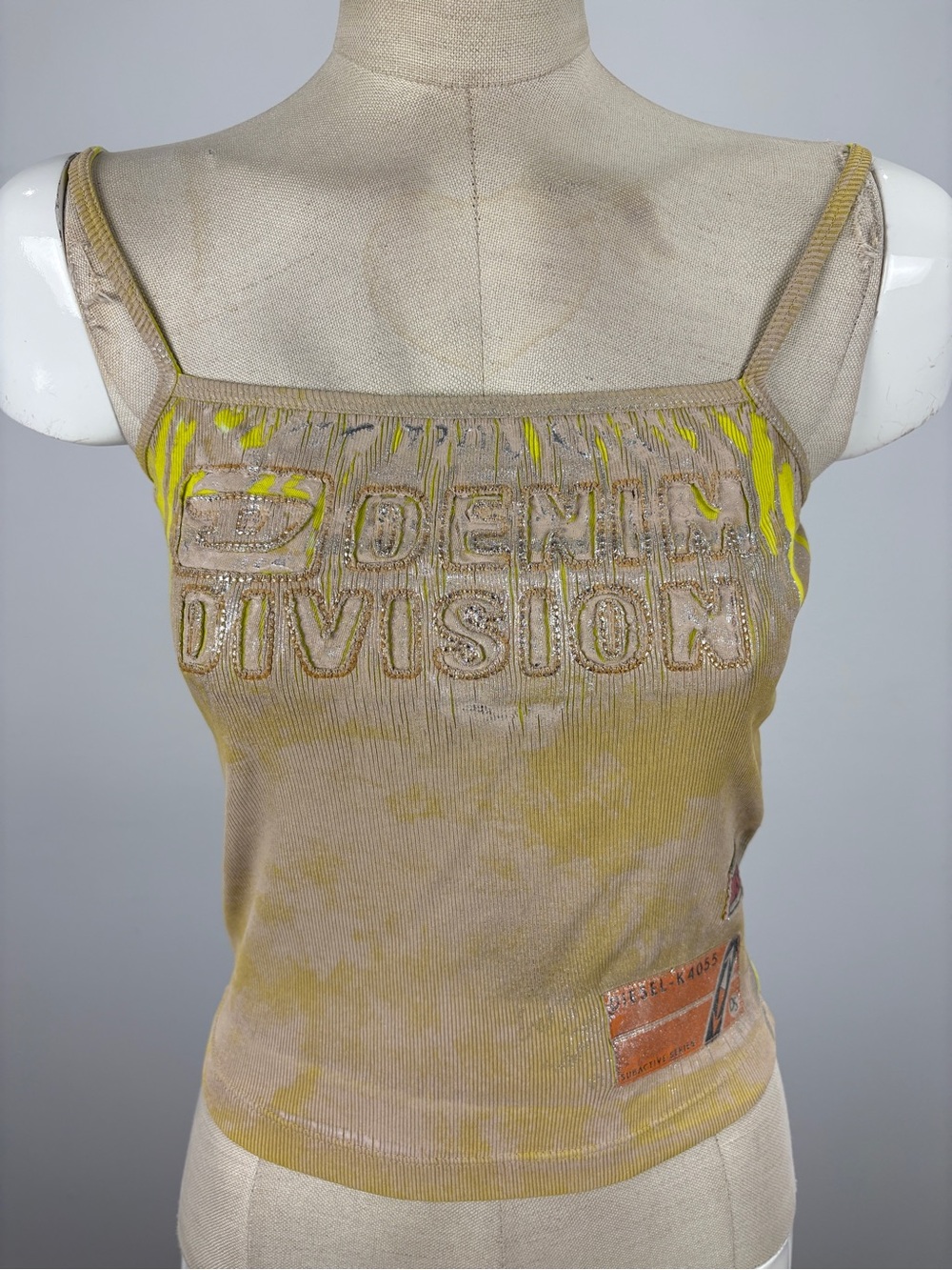 Vintage Y2K DIESEL Denim Division Ribbed Cami Tank Top Camisole Lime Beige XS